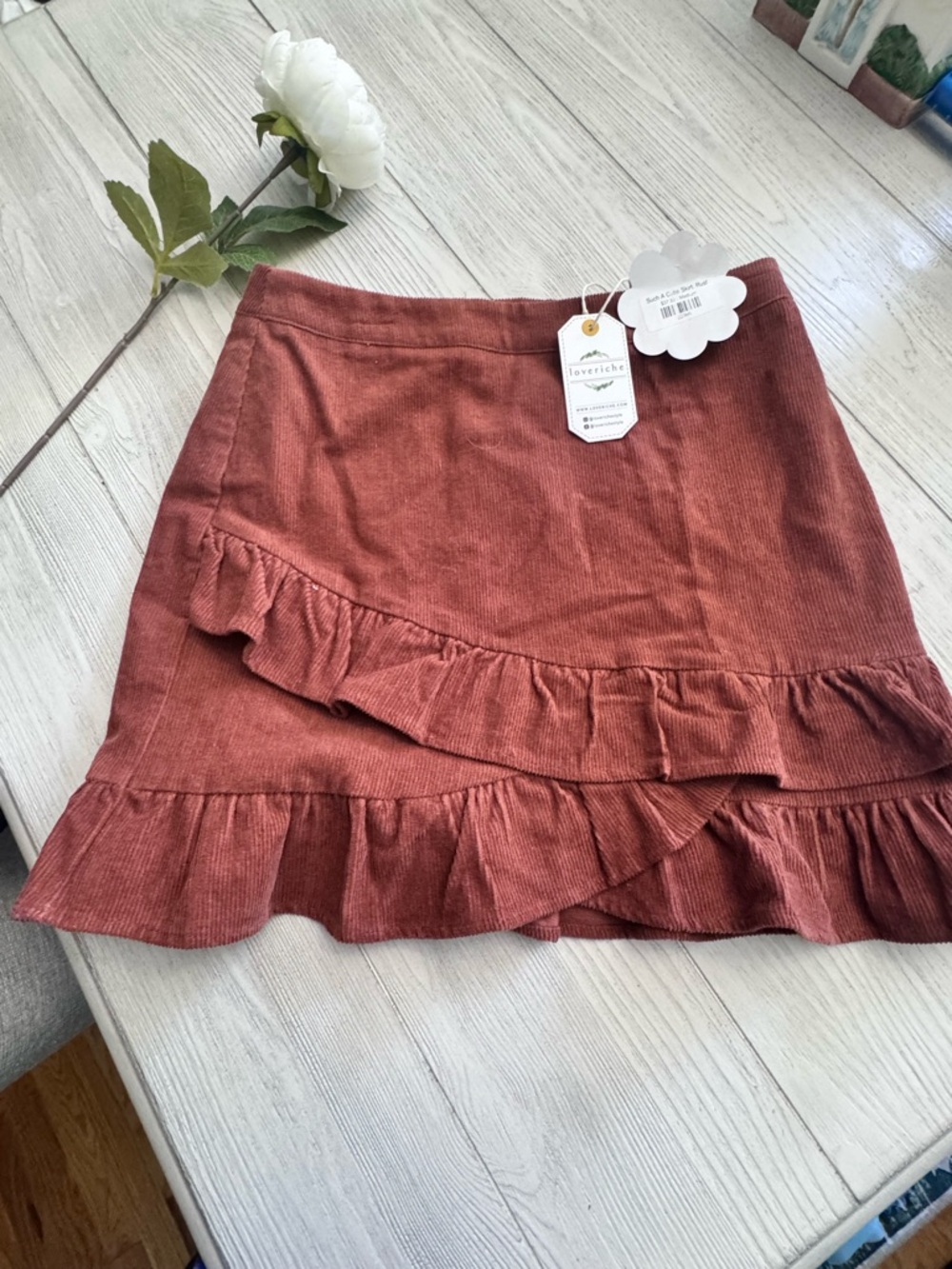 Love Riche Ruffled Corduroy Mini Skirt - Rusty Terracotta